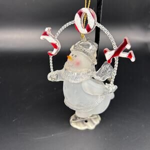Christmas Ornament Acrylic Snowman Ice Skating Faux Ice Holiday Joy 5" x 3"